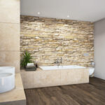 Design Rustio Mit Steinmauer #Badewanne #Badezimmer Within Steinwand Badezimmer