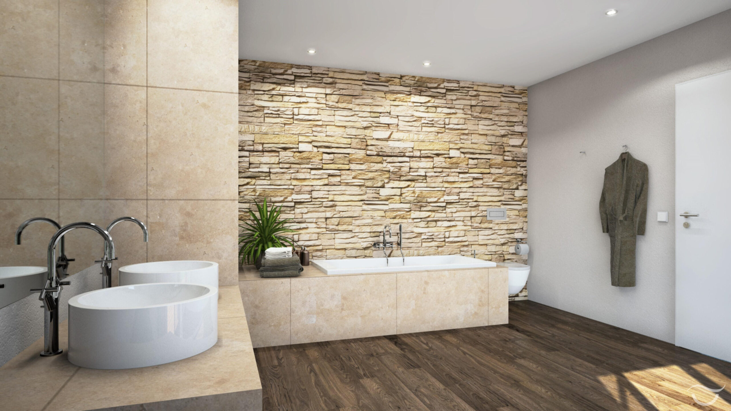 Design Rustio Mit Steinmauer #Badewanne #Badezimmer within Steinwand Badezimmer